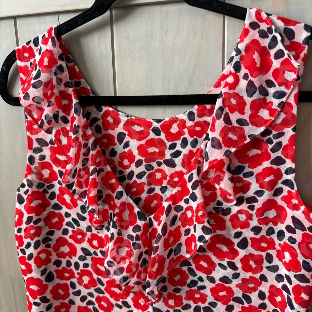 CAbi Red and Navy Floral Sleeveless Top